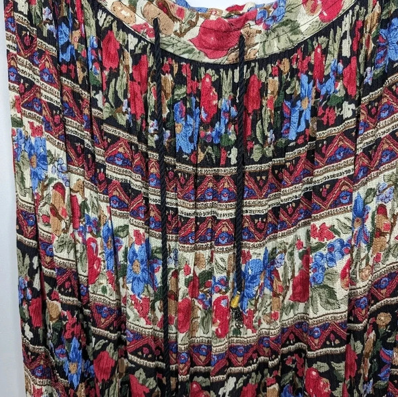 Vintage  Sag Harbor Hippie Boho Floral Print Black Pilgrim Skirt Women Medium - Picture 2 of 7